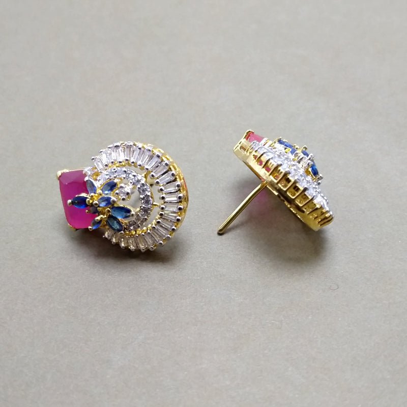 Earrings With Red Ruby And Zircons (925 Silver)