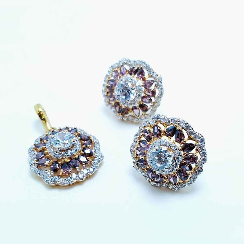 Gold Plated Pendant Set with Colored Zircons. (925 Silver)