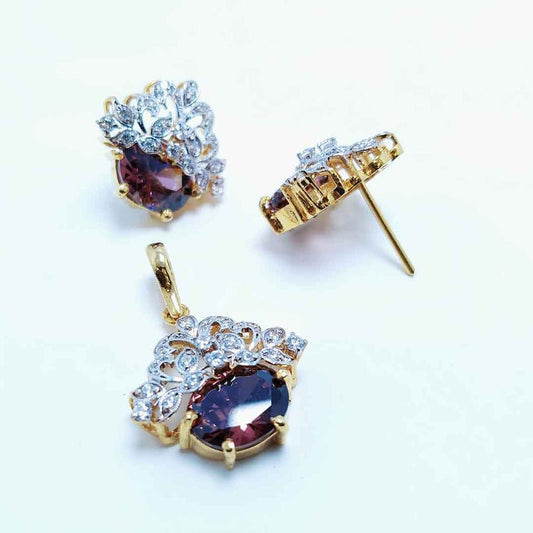 Gold Plated Pendant Set with Colored Zircons. (925 Silver)