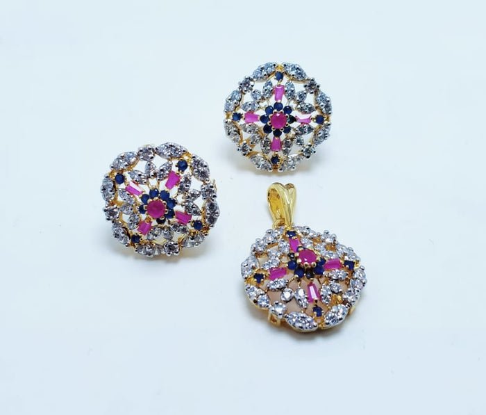 Gold Plated Jewelry Pendant Set with Colored Zircons. (925 Silver)