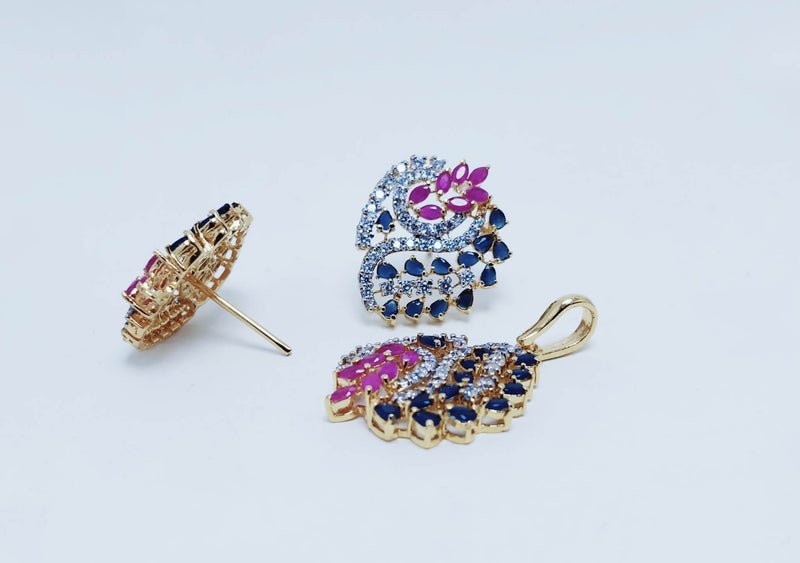 Gold Plated Pendant Set with blue Sapphire and Chetum Zircons. (925 Silver)