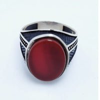 Silver Men"s Ring Italian Made with Aqeeq Stone.(925 Silver)