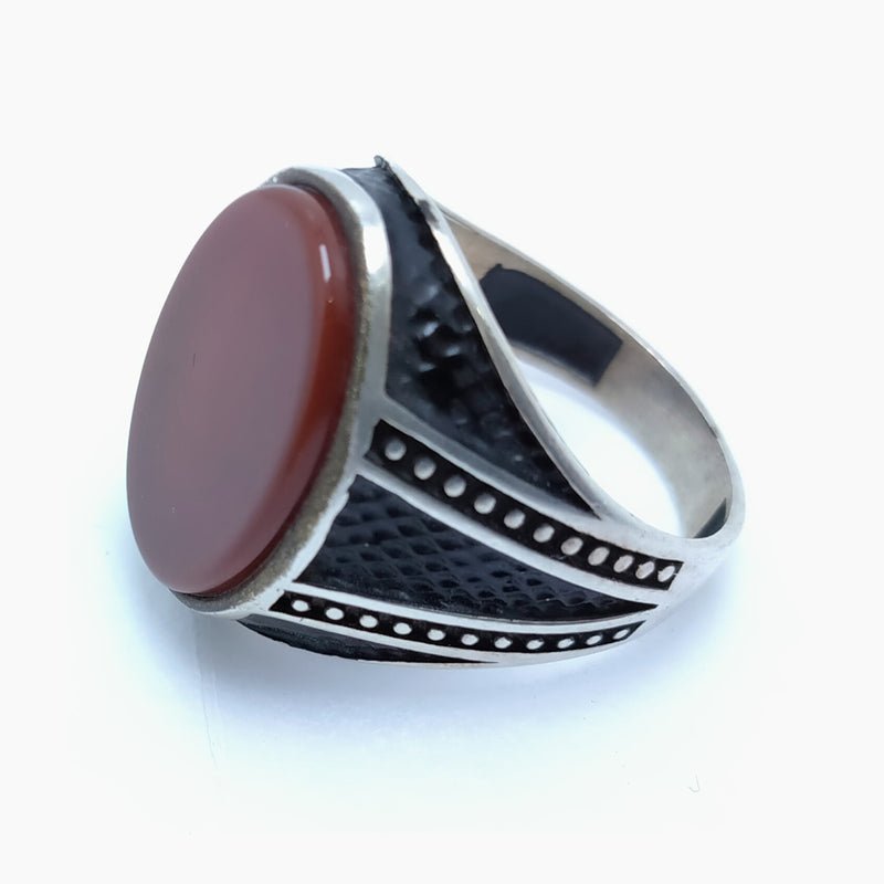 Silver Men"s Ring Italian Made with Aqeeq Stone.(925 Silver)