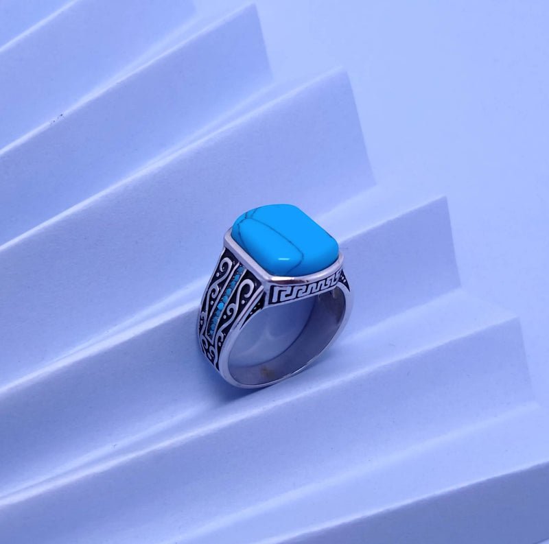 Silver Men`s Ring With Feroza. (925 Silver)
