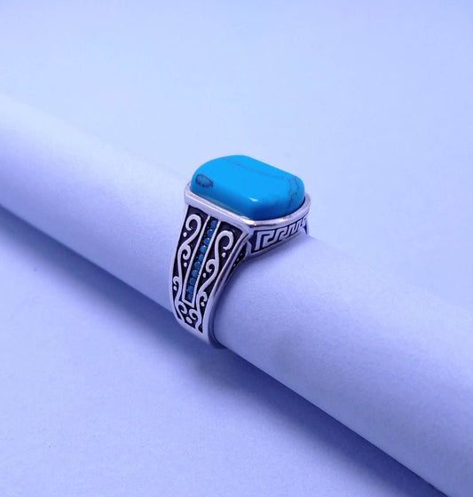 Silver Men`s Ring With Feroza. (925 Silver)