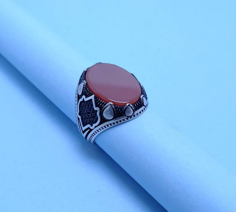 Silver Men's Elegant Ring with Brown Agate. (925 Silver)