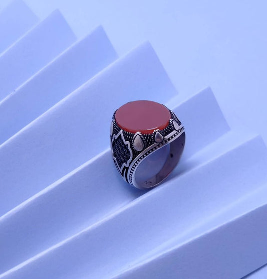 Silver Men's Elegant Ring with Brown Agate. (925 Silver)