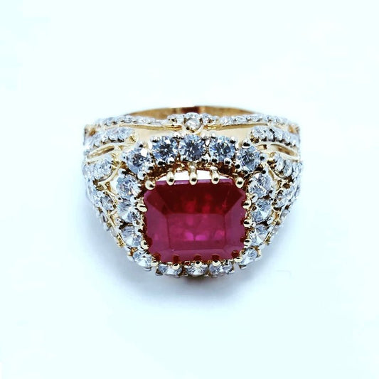 Silver Ring with Gold Plated and Zircons. (925 Silver)