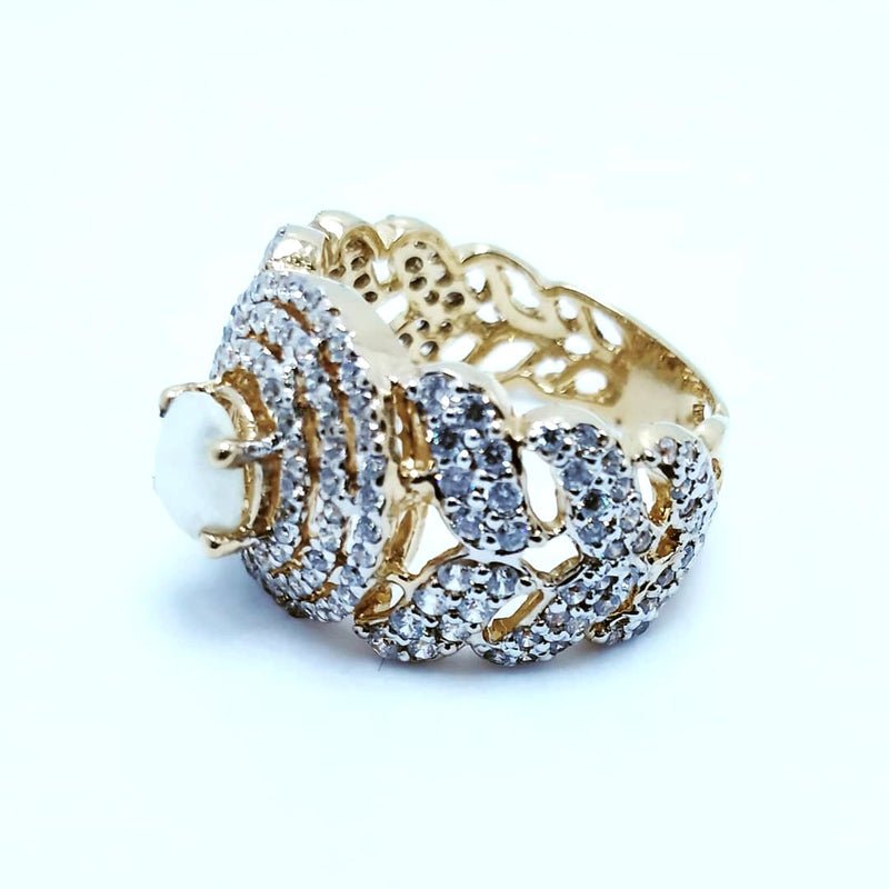 Silver Ring with Real Pearl and Zircons 24kt Gold Plated. (925 Silver)