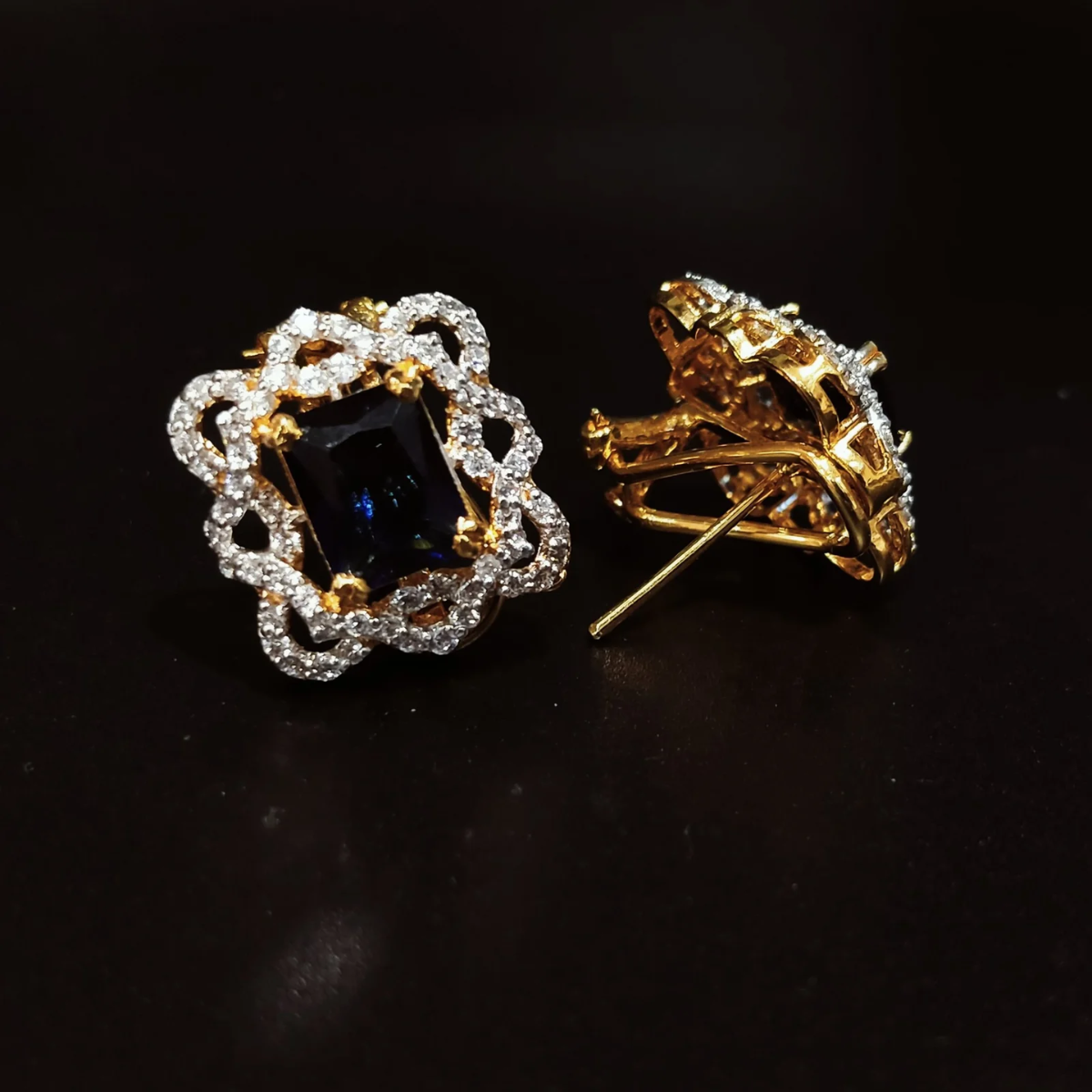 Rectangular Blue Sapphire Gold plated Tops 925 Silver