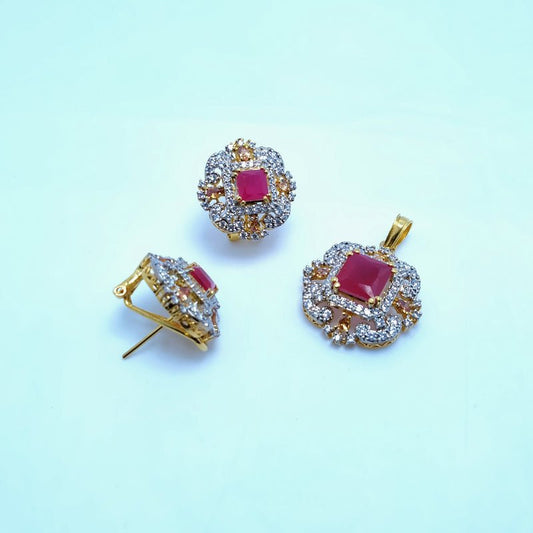 pendent Set Chetum Stone With American Zircons Silver with Gold Plated